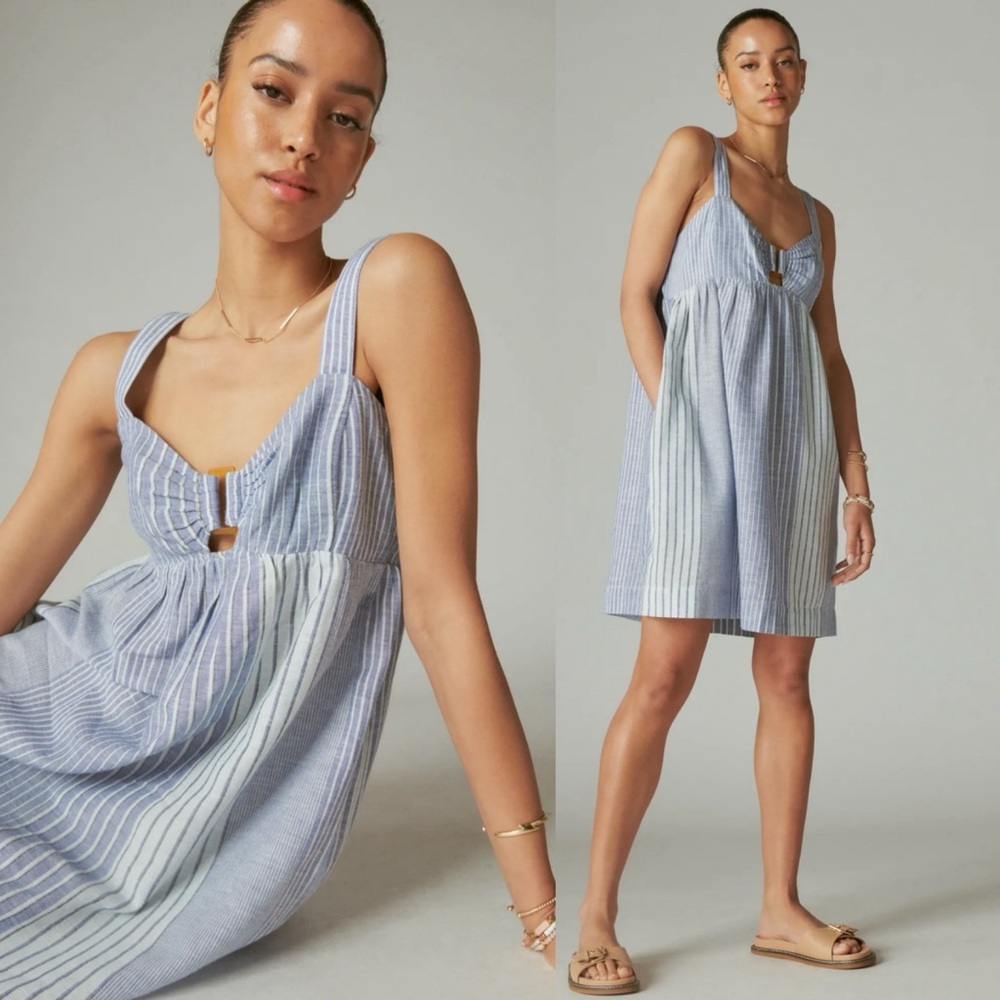 NWT Lucky Brand Plaid Linen Babydoll Dress